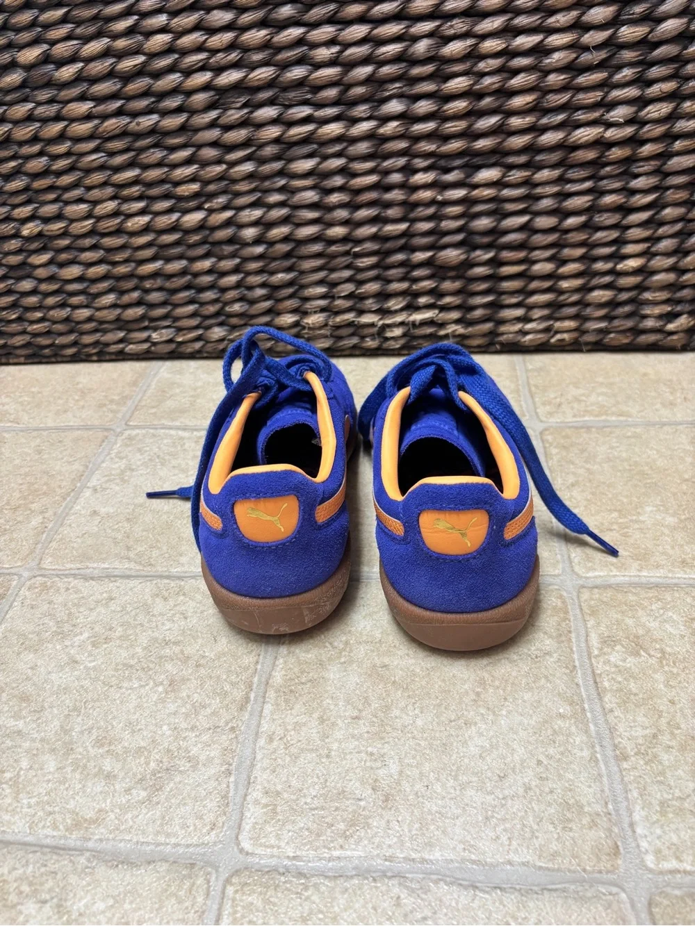 Puma Royal Blue Suede Sneakers with Orange Accents